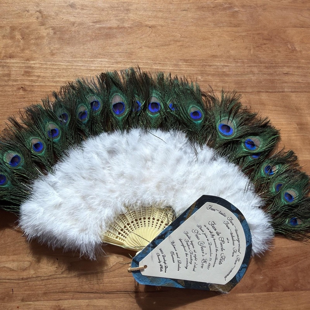 Vtg 1997 Peacock Feather Fan New Year's Eve Invitation Beverly Hills Y2K Rare